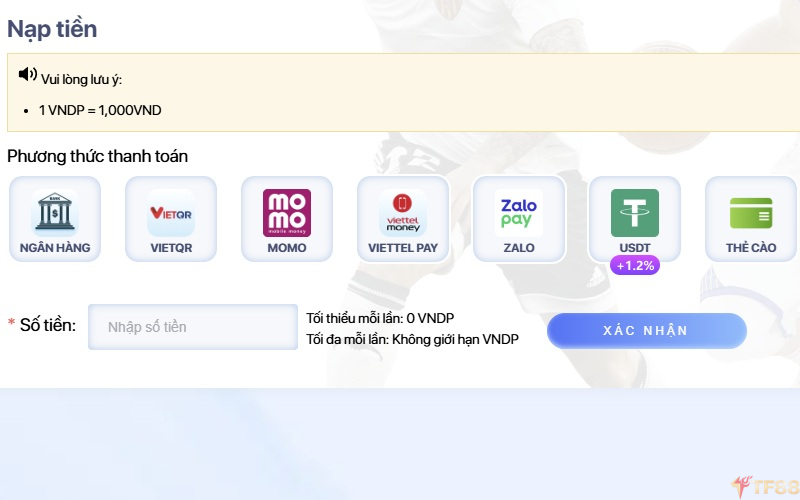 Tổng hợp các cách nạp tiền nhà cái TF88